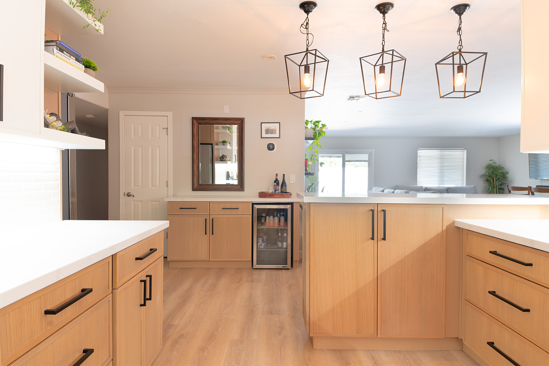 Phoenix kitchen remodel with custom cabinetry, stone counters and layered lighting